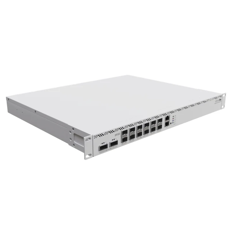 MikroTik CCR2216-1G-12XS-2XQ router angled front view